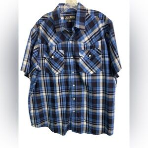 Men's Blue Plaid Casual Button Down Shirt XXL